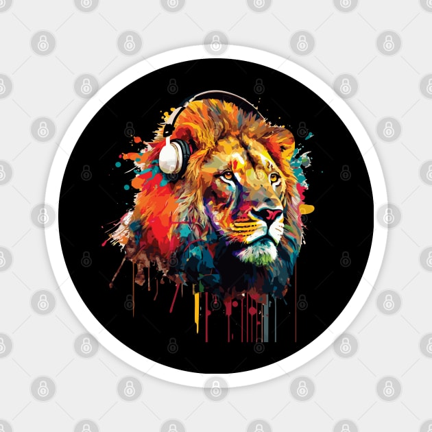 Lion with headphones Magnet by remixer2020